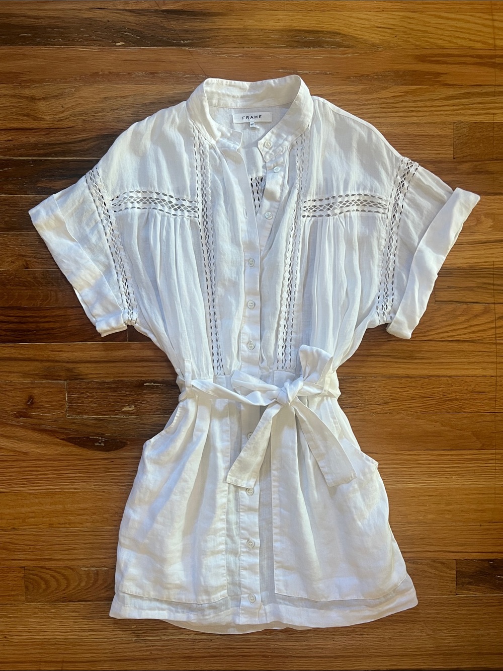 Frame Twisted Pleat Cotton Eyelet Whimsical Mini Dress